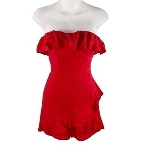 Oscar-St red ruffle strapless romper PP26